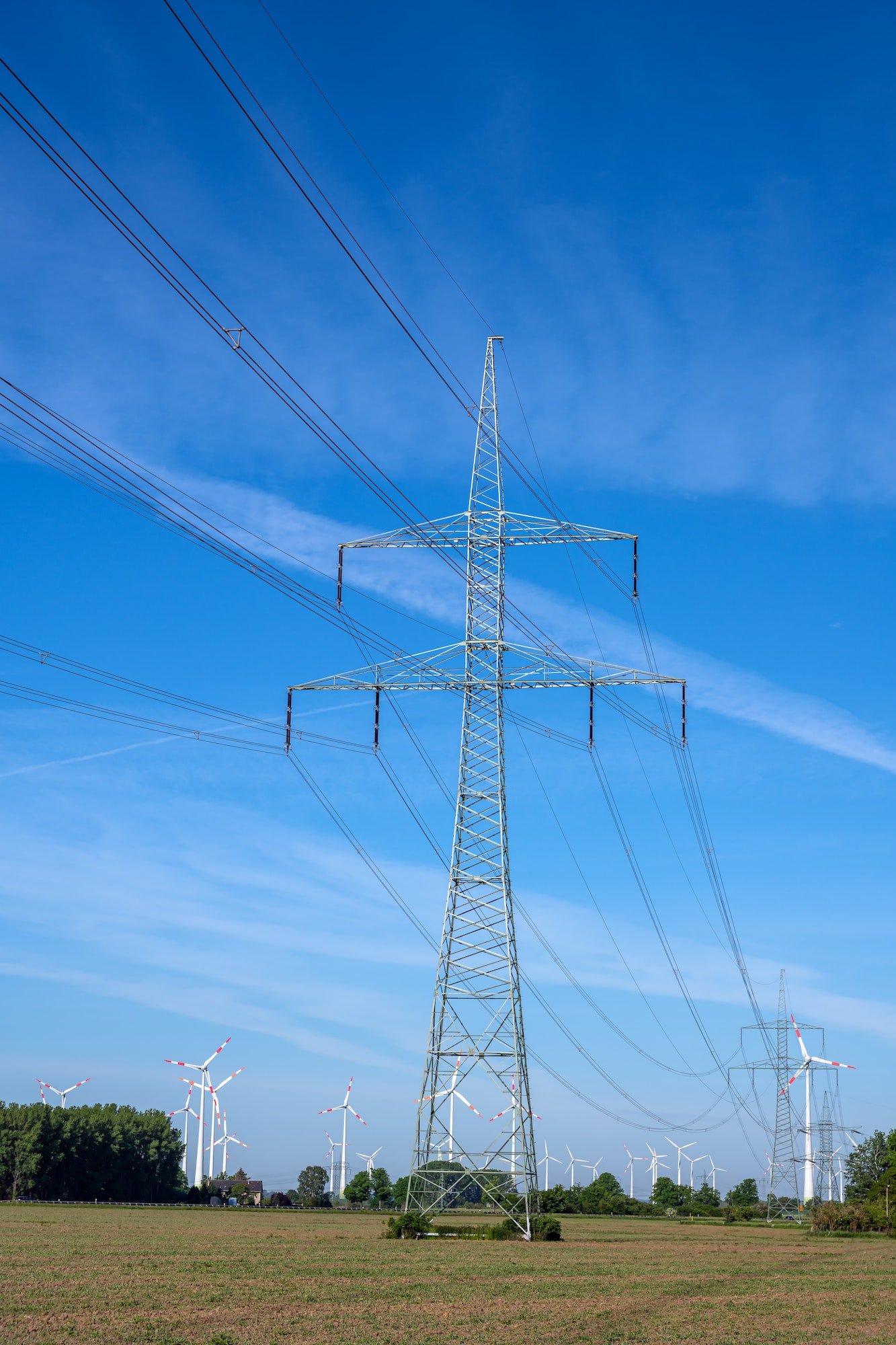 Electricity pylon and power lines